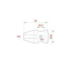 Držiak tyče ø 12 mm, plochý, závit M5, brúsená AISI 304 Držiak tyče ø 12 mm, plochý, závit M5, brúsená AISI 304